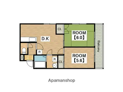 グリーンヒル草部(2DK/3階)の間取り写真