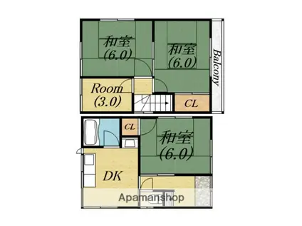 阪和線 上野芝駅 徒歩5分 2階建 築51年(3DK)の間取り写真