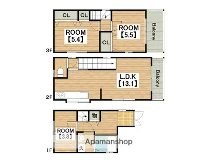 南海電鉄南海本線 石津川駅 徒歩5分 3階建 築20年(3LDK)の間取り写真