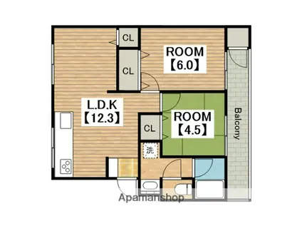 津久野台ファミリーマンション(2LDK/4階)の間取り写真