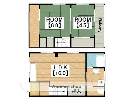 百舌鳥西之町二丁貸家B4(2LDK)の間取り写真