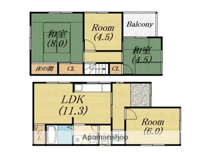 阪和線 鳳駅 徒歩20分 2階建 築47年(3LDK)の間取り写真