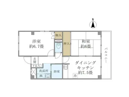 エレガンス初芝(2DK/1階)の間取り写真