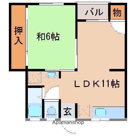 阪和線 紀伊駅 徒歩12分 4階建 築56年(1LDK/2階)の間取り写真