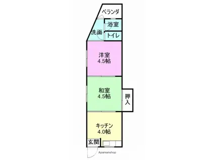 和歌山線 粉河駅 徒歩5分 3階建 築40年(2K/3階)の間取り写真