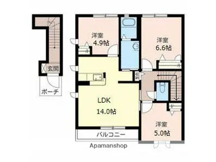 阪和線 紀伊駅 徒歩54分 2階建 築20年(3LDK/2階)の間取り写真
