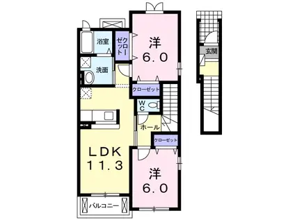 阪和線 紀伊駅 バス乗車時間:5分 川永団地バス停で下車 徒歩2分 2階建 築16年(2LDK/2階)の間取り写真