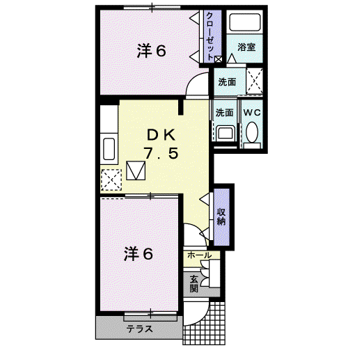 和歌山線 布施屋駅 徒歩28分 2階建 築20年(2DK/1階)の間取り写真