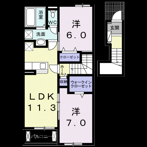 ソレイユ尾崎Ⅱ(2LDK/2階)の間取り写真