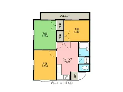 サンハイツ粟(3DK/2階)の間取り写真