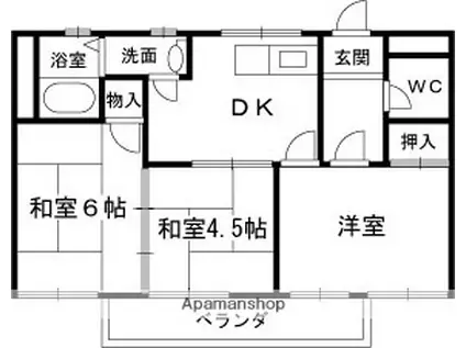 和歌山線 打田駅 徒歩18分 3階建 築33年(3DK/2階)の間取り写真