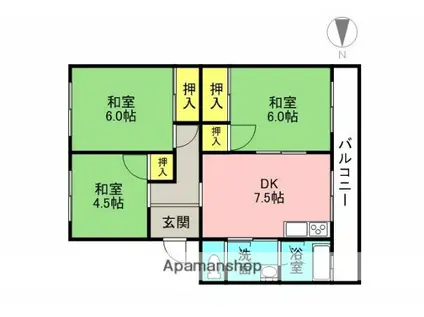 磐手ハイツ(3DK/3階)の間取り写真