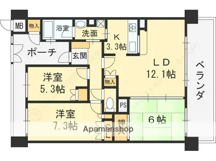 ジオ阪急高槻(3LDK/8階)の間取り写真