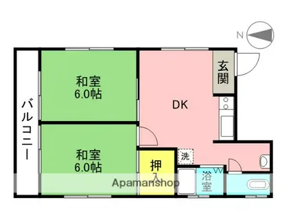 プルシャン城南(2DK/4階)の間取り写真