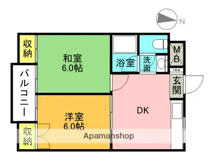 ハムロハイツ杉田B棟(2DK/1階)の間取り写真