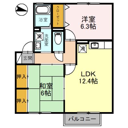 カサブランカⅡ(2LDK/1階)の間取り写真