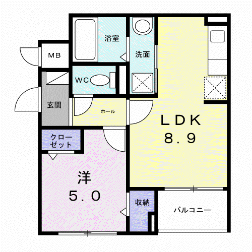 エアリー5(1LDK/3階)の間取り写真