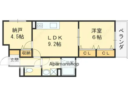 HEALING GRACE 高槻高西町A棟(1SLDK/2階)の間取り写真