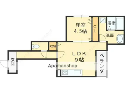 HEALING GRACE高槻高西町B棟(1LDK/1階)の間取り写真