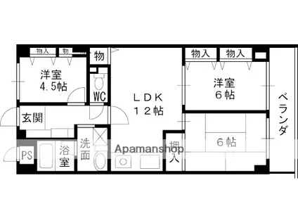 カサエステ壱番館(3LDK/5階)の間取り写真