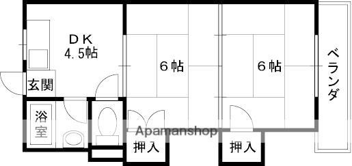 西山本コーポラス3号(2K/4階)の間取り写真