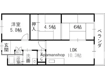 香里ヶ丘Ⅱ番館(3LDK/4階)の間取り写真