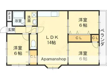 ヒルズ東大阪(3LDK/3階)の間取り写真