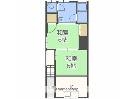 近鉄難波・奈良線 石切駅 徒歩27分 2階建 築50年(2DK/1階)の間取り写真