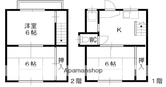 中谷 2戸一(3K/2階)の間取り写真