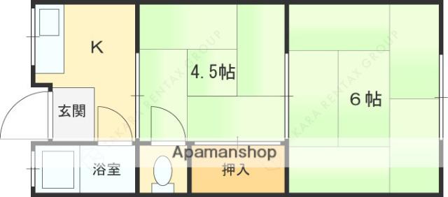 幸福荘(2K/1階)の間取り写真