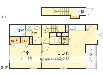 グロースハイツ新石切Ⅱ(1LDK/2階)の間取り写真