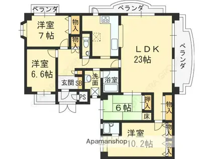 フォーシーズンズ芦屋(4LDK/1階)の間取り写真