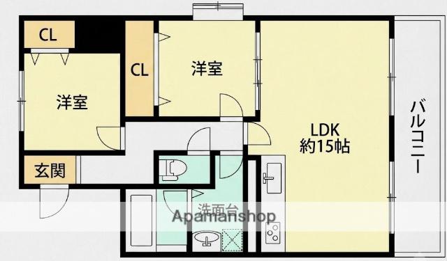 比枝コーポラス上町1(2LDK/4階)の間取り写真