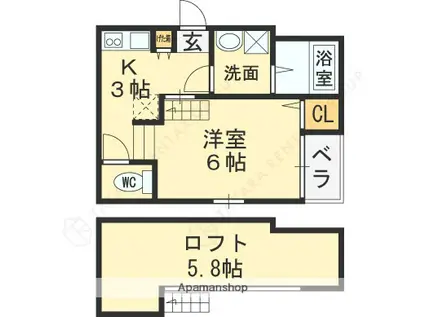 ラ・ヴェネレ(1K/1階)の間取り写真