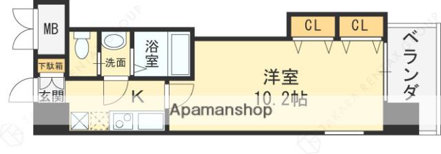 LUXE布施北2(1K/2階)の間取り写真