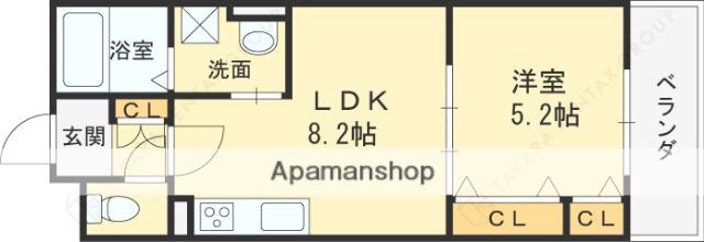 クリエオーレ菱屋西(1LDK/2階)の間取り写真