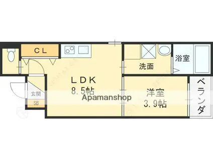 REPOS長瀬(1LDK/1階)の間取り写真
