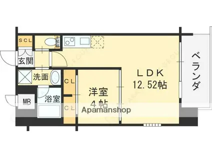 プレジオ八戸ノ里(1LDK/4階)の間取り写真