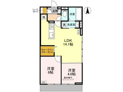 アイビー俊徳道(2LDK/1階)の間取り写真