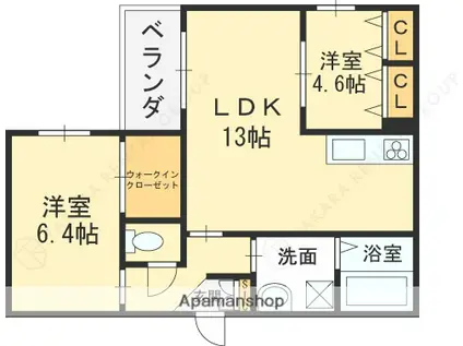 KOGI RESIDENCE 花園本町(2LDK/1階)の間取り写真