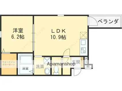 フジパレス花園中央公園南1番館(1LDK/3階)の間取り写真