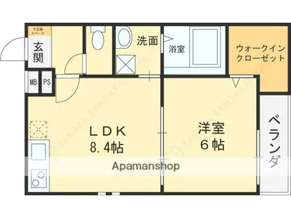 フジパレス花園中央公園南1番館(1LDK/3階)の間取り写真