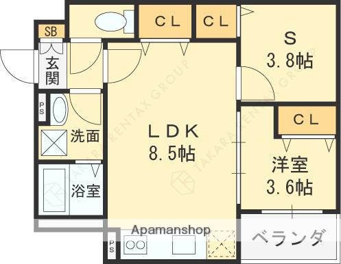 東大阪市吉田6丁目AP B棟(1SLDK/1階)の間取り写真