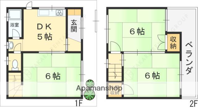 瓢箪山町4−11戸建(3DK)の間取り写真
