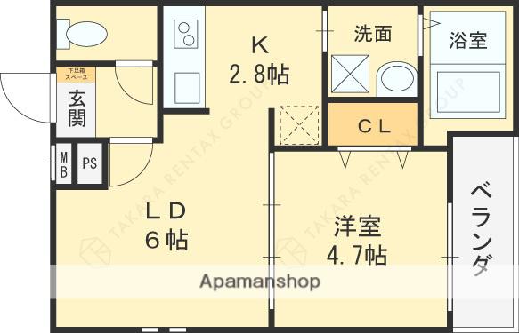 フジパレス東花園駅北Ⅱ番館(1LDK/2階)の間取り写真