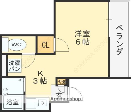 ガリューコート菱屋西(1K/1階)の間取り写真