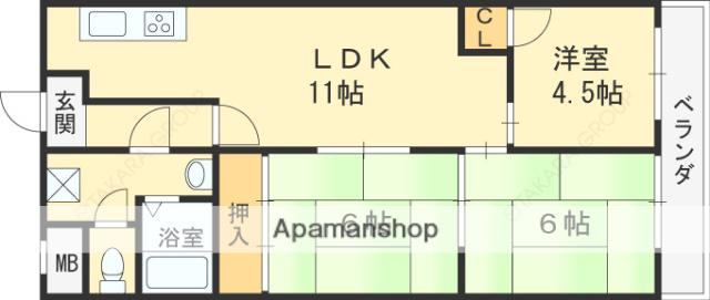 瓢箪山第2大発マンション(3LDK/1階)の間取り写真