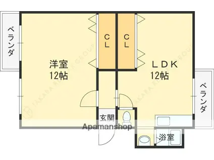 宮川荘(1LDK/2階)の間取り写真