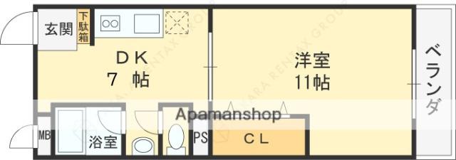 河正コーポ 南棟(1DK/3階)の間取り写真