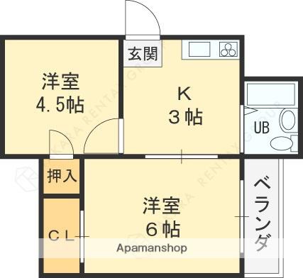 大宝八戸ノ里マンション(2DK/3階)の間取り写真